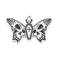 Halloween Alloy Enamel Pendants, Butterfly with Skull, Platinum, 19x30x1mm, Hole: 2mm(ENAM-A137-10P)