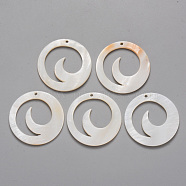Natural Freshwater Shell Pendants, Ring with Waved, 30x2mm, Hole: 1.6mm(SHEL-R021-07)