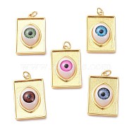 Brass Resin Pendants, Long-Lasting Plated, Real 18K Gold Plated, Rectangle with Eye, Mixed Color, 26x17x1mm, Hole: 3.4mm(KK-P204-18G)