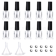 10Pcs Transparent Glass Nail Polish Empty Bottle, with 2Pcs Plastic Funnel Hopper & 10Pcs Stainless Steel Beads, Clear, 2.75x2.75x7.55cm, Capacity: 15ml(0.51fl. oz)(MRMJ-GL0001-14)