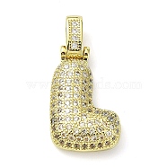 Brass Micro Pave Clear Cubic Zirconia Pendants, Real 18K Gold Plated, Letter L, 29.5mm, Hole: 4.8x3.5mm, Pendant: 23.5x14.5x5mm(KK-M279-01G-L)