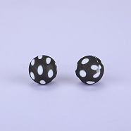 Printed Round Silicone Focal Beads, Black, 15x15mm, Hole: 2mm(SI-JX0056A-47)