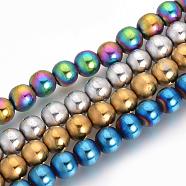 Electroplate Non-magnetic Synthetic Hematite Beads Strands, Matte Style, Round, Mixed Color, 10mm, Hole: 2mm, about 40pcs/strand, 15.7 inch(G-Q945-10mm-M)
