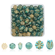 6 Style Plating Acrylic Beads, Metal Enlaced, Round & Flower, Mixed Color, 11~16.5x8~13x5.5~12mm, Hole: 1.2~2.5mm, 137pcs/box(PACR-FS0001-01)