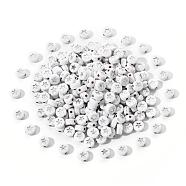 White Opaque Acrylic Beads, Flat Round with Star, Silver Plated, 7x4mm, Hole: 1.5mm, about 200pcs/bag(PACR-YW0001-04B)