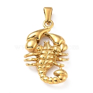 Vacuum Plating 304 Stainless Steel Pendants, Crab, Golden, 32~33x20x4.5mm, Hole: 7~10x3~4mm(STAS-D182-08G)