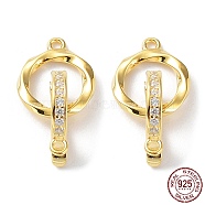 925 Sterling Silver Micro Pave Clear Cubic Zirconia Fold Over Clasps, Twist Ring, with 925 Stamp, Real 18K Gold Plated, Ring: 11x9.5x1.5mm, Hole: 1mm, Clasp: 10.5x8x2mm, Hole: 1mm(STER-G036-18G)