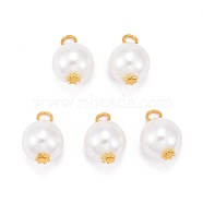 Eco-Friendly Dyed Glass Pearl Pendants, with Alloy Daisy Spacer Beads and Iron Flat Head Pins, White, 17x10mm, Hole: 3mm(PALLOY-JF00740-03)