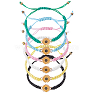 6Pcs 6 Colors Alloy Enamel Sunflower Link Bracelets Set, Polyester Cord Adjustable Bracelets for Women, Mixed Color, Inner Diameter: 2~3-1/2 inch(5.2~9cm), 1Pc/color(BJEW-FI0001-07)