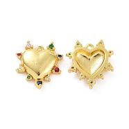 Brass Micro Pave Cubic Zirconia Charms, Heart Charm, Real 18K Gold Plated, 15x14x3.5mm, Hole: 1mm(KK-E068-VF196)
