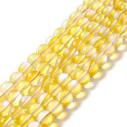 Synthetic Moonstone Beads Strands, Round, Yellow, 10mm, Hole: 1mm, about 37~39pcs/strand, 14.76''~14.96''(37.5~38cm)(G-E573-02C-16)