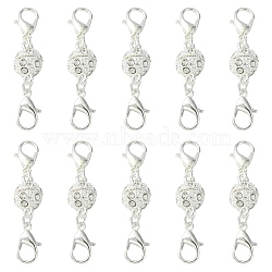 Alloy Crystal Rhinestone Magnetic Clasps, with Double Lobster Claw Clasps, Silver, 41mm, Lobster Clasp: 12x7x3mm, Magnetic Clasp: 15x8.5mm(ALRI-YW0001-11S)