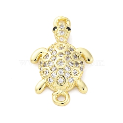 Brass Micro Pave Clear Cubic Zirconia Connector Charms, Turtle Links, Real 16K Gold Plated, 18.5x12x3mm, Hole: 1.2mm(KK-D325-06G-03)