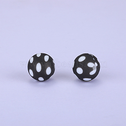 Printed Round Silicone Focal Beads, Black, 15x15mm, Hole: 2mm(SI-JX0056A-47)