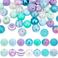 Elite 1 Set Acrylic Beads Set, Round, Cyan, Cyan: 19~20x18~19.5mm, Hole: 2~3mm, 50pcs/set(FIND-PH0007-04B)