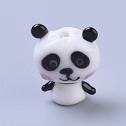 Handmade Lampwork Beads, Cartoon Panda, White & Black, 18.2x15x9mm, Hole: 1.8mm(X-LAMP-I020-13)