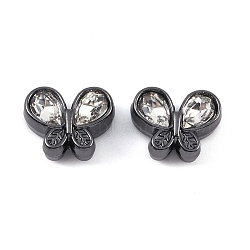 Alloy Beads, with Rhinestone, Butterfly, Black, 10.5x13.5x6.5mm, Hole: 1.6mm(FIND-B038-07EB)