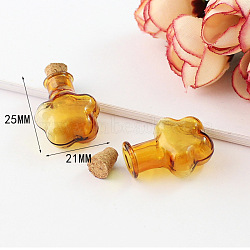 Miniature Glass Bottles, with Cork Stoppers, Empty Wishing Bottles, for Dollhouse Accessories, Jewelry Making, Plum Blossom Pattern, 25x21mm(MIMO-PW0001-035G)