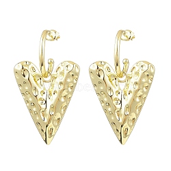 Heart Brass Dangle Stud Earrings, Half Hoop Earrings, Real 18K Gold Plated, 43x24.5mm(EJEW-M244-06G)