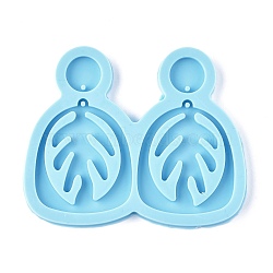 DIY Leaf Dangle Stud Earrings Silicone Molds, Resin Casting Molds, For UV Resin, Epoxy Resin Jewelry Making, Deep Sky Blue, 74.5x90.5x5mm, Flat Round: 14.5mm, Hole: 1.5mm, Leaf: 42.5x38.5mm, Hole: 1.5mm(X-DIY-I037-01B)