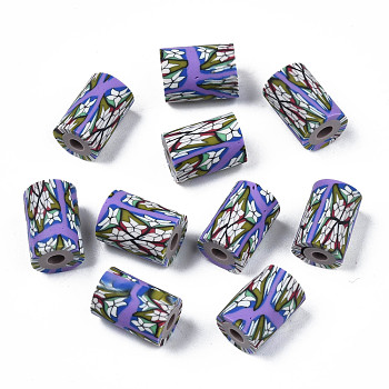 Handmade Polymer Clay Beads, Column with Jewelry Crafts Pattern, Medium Purple, 11x6~7.5mm, Hole: 2~3mm