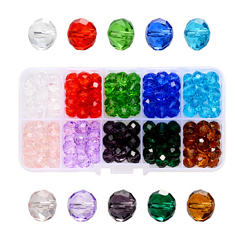 Transparent Glass Beads, Faceted, Rondelle, Mixed Color, 10x8mm, Hole: 1.6mm, about 150pcs/box