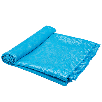 Polyester Flower Pattern Fabric, Deep Sky Blue, 160x0.03cm, 2m/sheet
