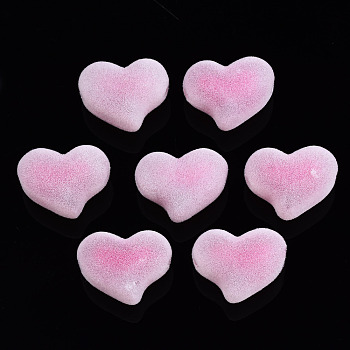 Flocky Acrylic Beads, Bead in Bead, Heart, Hot Pink, 16x21x12mm, Hole: 2.5mm