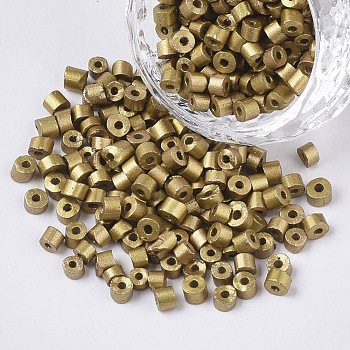 6/0 Glass Bugle Beads, Metallic Colours, Golden Plated, 2~3.5x3.5~4mm, Hole: 1mm, about 4500pcs/bag