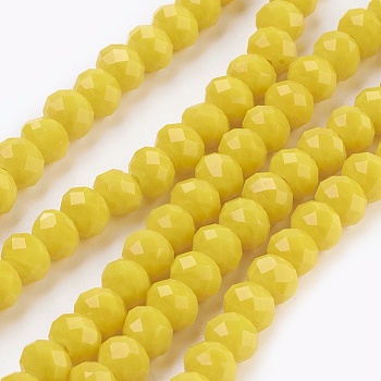Glass Beads Strands, Imitation Jade Glass, Faceted, Rondelle, Yellow, 6x4~5mm, Hole: 0.8~1mm, about 88~92pcs/strand, 15.5 inch~16 inch(39~45cm)