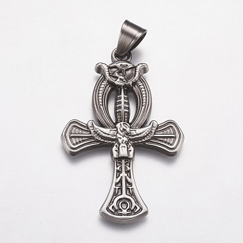 304 Stainless Steel Big Pendants, Cross, Antique Silver, 55x36x4mm, Hole: 7x9mm