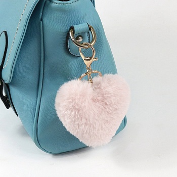 Imitation Fur Pom Pom Balls, for DIY Keychain Bag Making Accessories, Heart, Pink, 10x8cm
