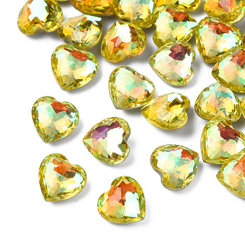 Glass Rhinestone Cabochons, Nail Art Decoration Accessories, Faceted, Heart, Citrine, 9.5x10x6mm