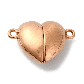 304 Stainless Steel Clasps with Loops, Heart, Rose Gold, 16x23.5x9mm, Hole: 1.8mm