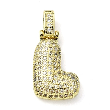 Brass Micro Pave Clear Cubic Zirconia Pendants, Real 18K Gold Plated, Letter L, 29.5mm, Hole: 4.8x3.5mm, Pendant: 23.5x14.5x5mm