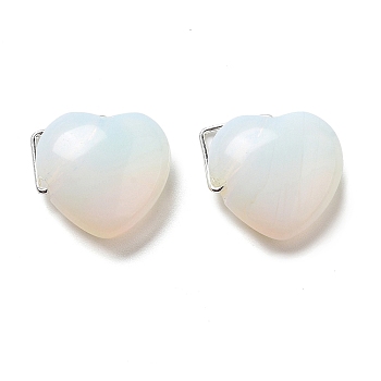 Opalite Pendants, Heart Charms with Platinum Tone Brass Findings, 15~16x16~16.5x7.5mm, Hole: 2.5~4x4~7mm