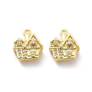 Brass Micro Pave Cubic Zirconia Pendants, Real 18K Gold Plated Charms, Christmas Themes, House, 17.5x10x4.5mm, Hole: 1.2mm