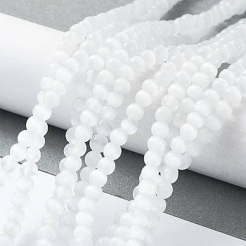 Cat Eye Beads Strands, Round, White, 4mm, Hole: 0.7mm, about 100~105pcs/strand, 14.37~14.69 inch(36.5~37.3cm)