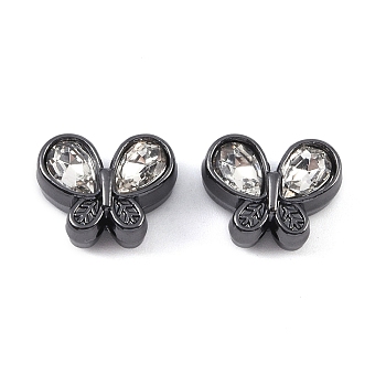 Alloy Beads, with Rhinestone, Butterfly, Black, 10.5x13.5x6.5mm, Hole: 1.6mm