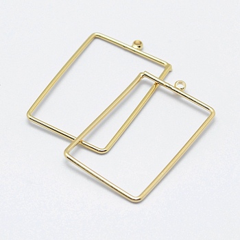 Brass Pendants, Long-Lasting Plated, Real 18K Gold Plated, Nickel Free, Open Rectangle, 26x16x1mm, Hole: 1mm