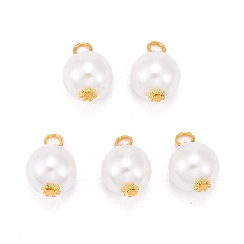 Eco-Friendly Dyed Glass Pearl Pendants, with Alloy Daisy Spacer Beads and Iron Flat Head Pins, White, 17x10mm, Hole: 3mm