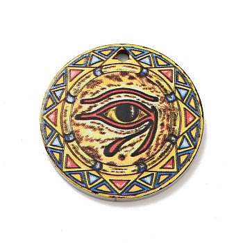 201 Stainless Steel Pendants, Flat Round, Stainless Steel Color, Eye of Ra Pattern, 25x1mm, Hole: 1.8mm