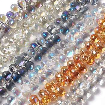 Electroplate Glass Beads Strands, Top Drilled Beads, Teardrop, Mixed Color, 13.5x9.5mm, Hole: 0.9mm, about 120pcs/strand, 23.23''(59cm)