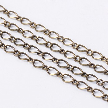 Iron Handmade Chains Figaro Chains Mother-Son Chains, Unwelded, Antique Bronze Color, with Spool, Mother Link: 3.5x6mm, Son Link: 2.5x3mm, 0.6mm thick, about 328.08 Feet(100m)/roll