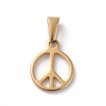 304 Stainless Steel Pendants, Peace Symbol, Golden, 17x14x1.5mm, Hole: 7x4mm