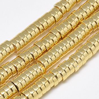 Electroplate Non-magnetic Synthetic Hematite Beads Strands, Heishi Beads, Flat Round/Disc, Golden Plated, 6x2mm, Hole: 2.5mm, about 175pcs/strand, 16.1 inch