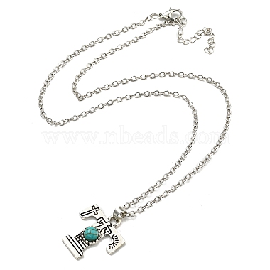 Lettre a ~ z en alliage plaqué argent antique avec colliers à pendentif turquoise synthétique(NJEW-G080-01T)-3