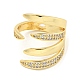 Brass Micro Pave Clear Cubic Zirconia Open Cuff Rings for Women(RJEW-L121-005G)-2