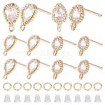 12Pcs 2 Style Brass Stud Earring Findings, with Clear Cubic Zirconia and Loops, Teardrop, with 50Pcs Jump Rings and 50Pcs Plastic Ear Nuts, Real 18K Gold Plated, 7.5x4mm, 9.5x5.5mm, Hole: 1mm, Pin: 0.8mm, 6Pcs/style(KK-CN0001-92)
