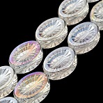 AB Color Plated Electroplate Transparent Glass Beads Strands, Oval with Flower, Clear AB, 14x10.4x4.8mm, Hole: 1.2mm, about 45pcs/strand, 25.04 inch(63.6cm)(EGLA-G037-13A-AB02)